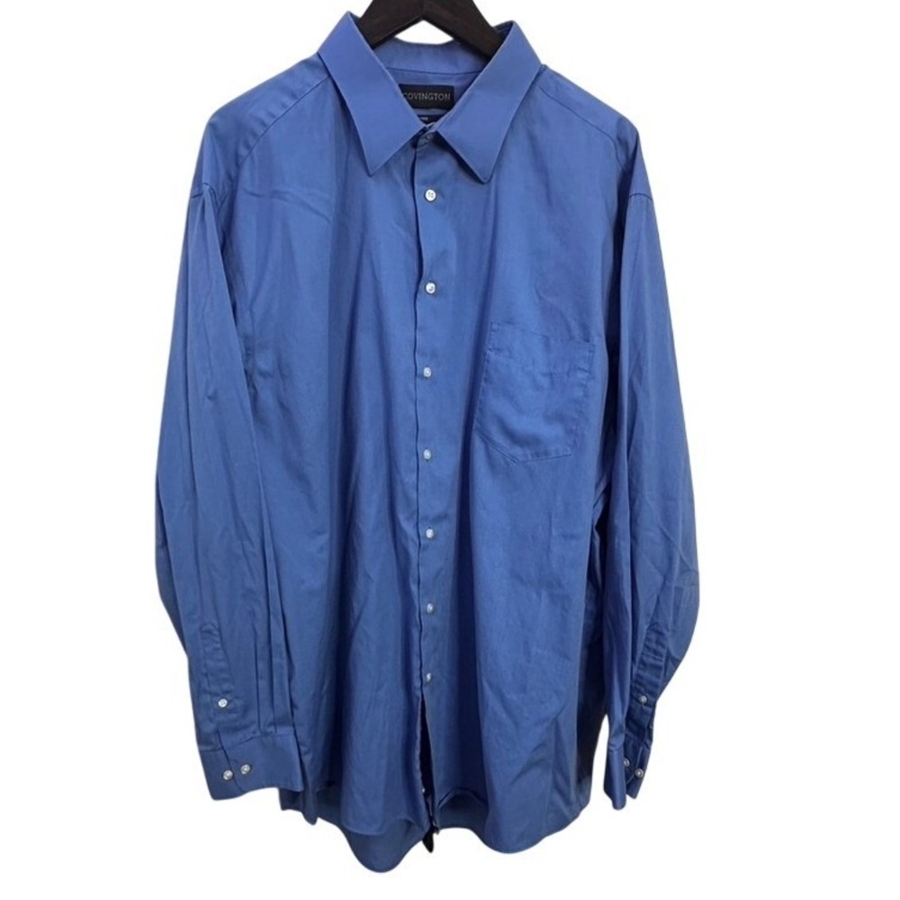 Covington Mens 2XL Blue Button Down Dress Shirt Wrinkle Free Stain Free 18-18.5